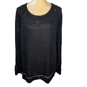 T Party 90s 1990s Vintage Black Sweatshirt Top Paint Splatter Size Medium